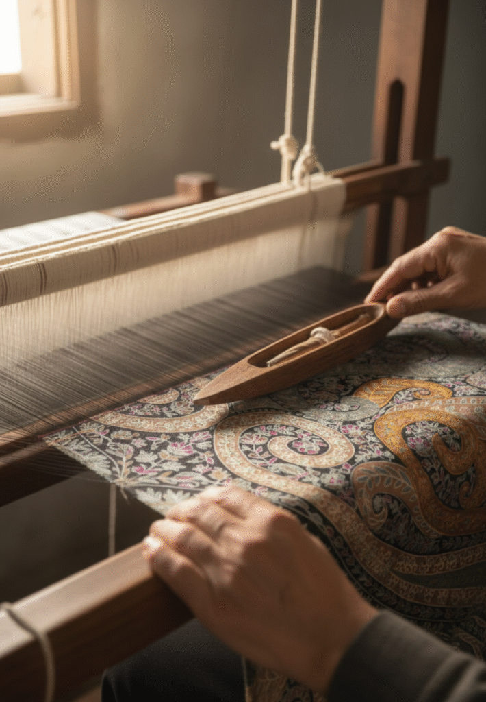 kashmiri-artisan-crafting-handwoven-shawl-on-loom