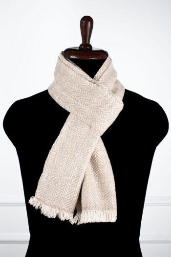 Baby Wool Muffler in Cream, a Winter Muffler woven from 100% pure wool with herringbone texture