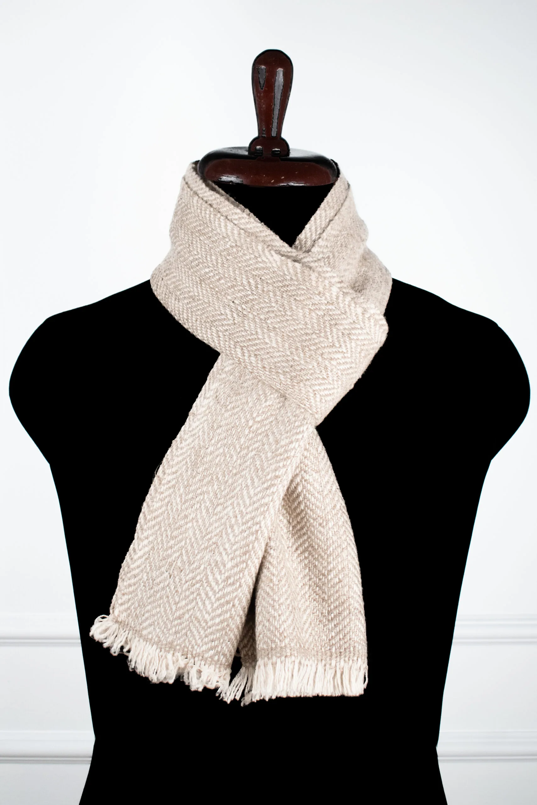 Baby Wool Muffler in Cream, a Winter Muffler woven from 100% pure wool with herringbone texture
