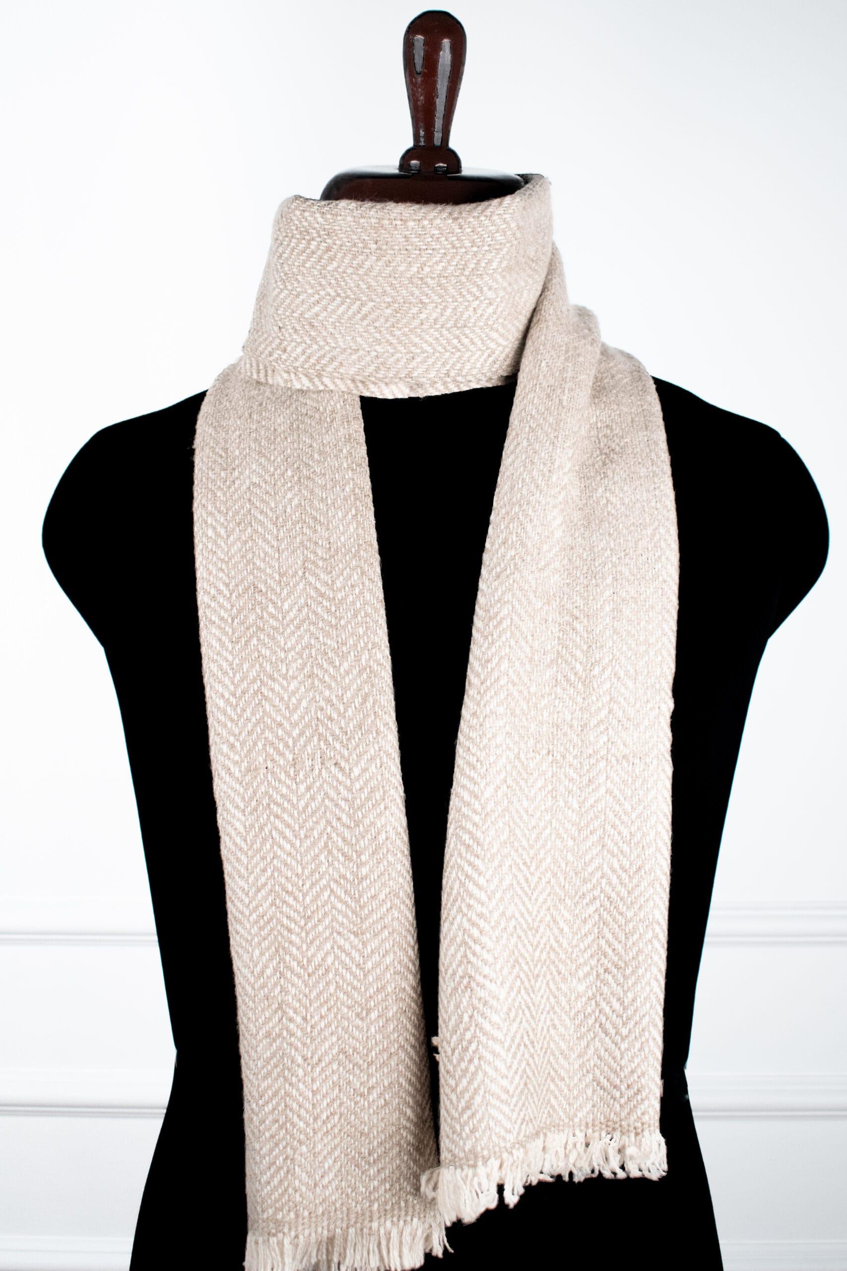 DSC_0270-scaled-600x900 Baby Wool Muffler in Brown, a Winter Muffler woven from 100% pure wool with herringbone texture and fringed edges