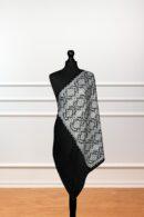 Ember Bloom Stole in black, an ornate stole with intricate threadwork in blooming motifs, crafted from wool-silk blend