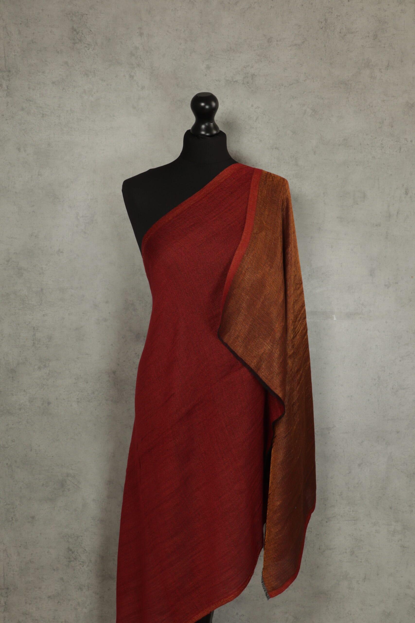 Moonlight Glow Stole in color brick, an evening stole with golden threads, crafted from a wool-silk blend, offering luxe glow.