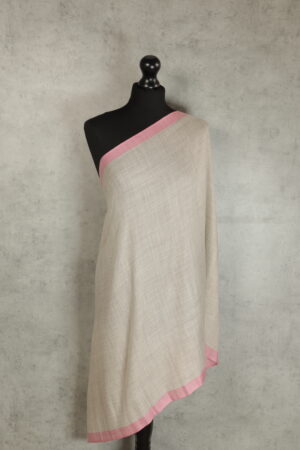 Silk Line Mirage Stole in baby pink, a long striped scarf with earthy stripes & silk-like sheen.