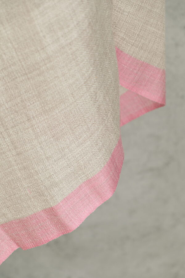 Silk Line Mirage Stole in baby pink, a long striped scarf with earthy stripes & silk-like sheen.