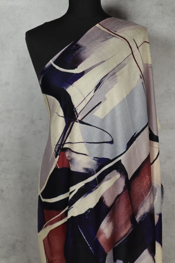 Artwrap Stole in brush stain design, a digital print scarf featuring vibrant florals and abstract patterns