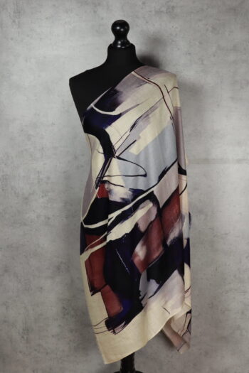 Artwrap Stole in brush stain design, a digital print scarf featuring vibrant florals and abstract patterns