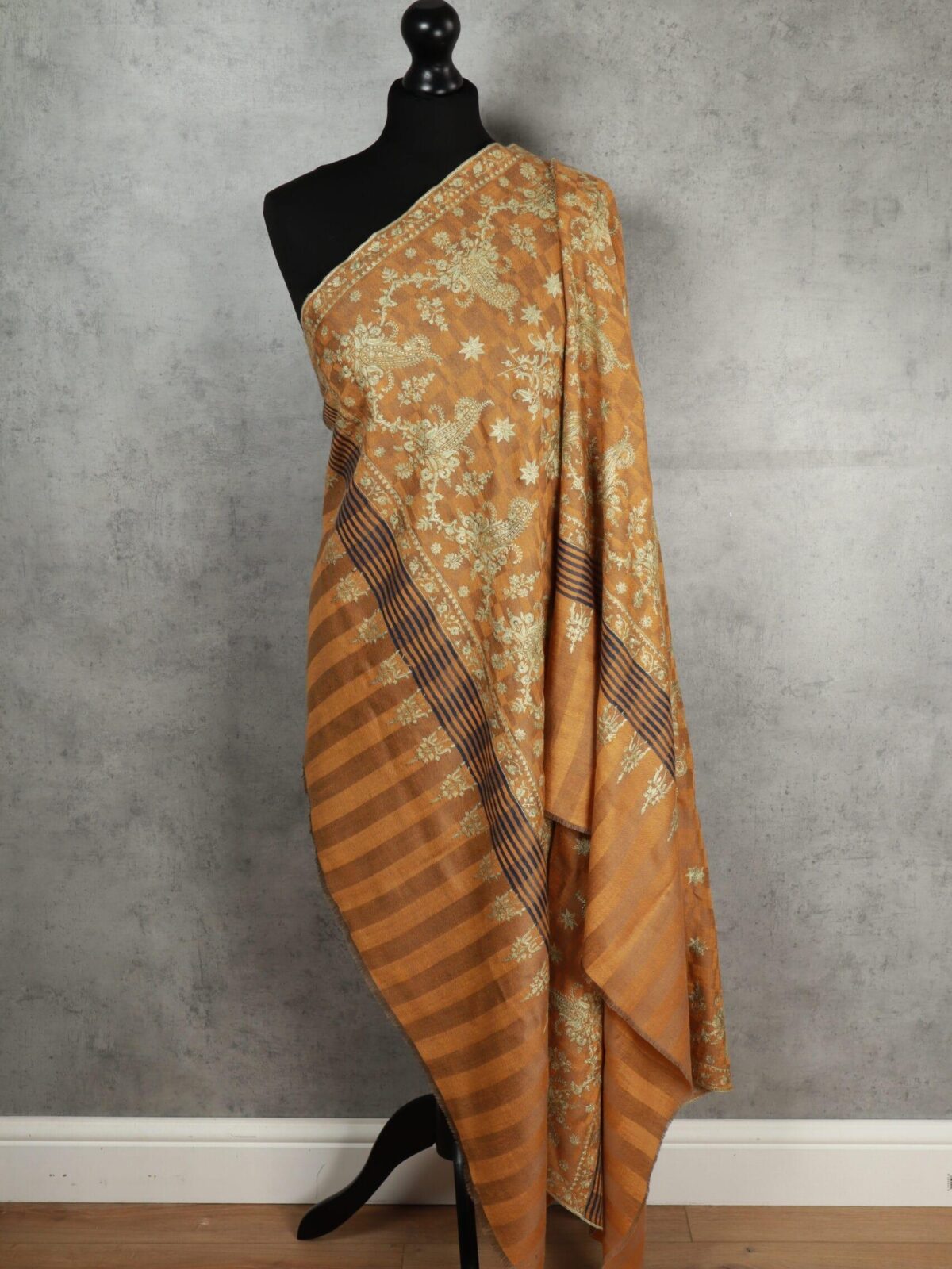 Badamwari Zari Gold Embroidered Pashmina Shawl
