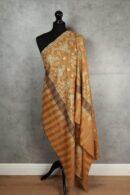 Badamwari Zari Handmade Shawl, a golden Pashmina Zari Shawl with intricate ivory Sozni embroidery