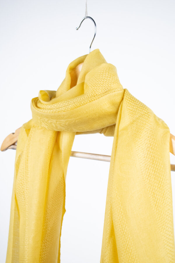 Woven Verses Stole in yellow – fluid drape jacquard wool stole featuring plain weave and soft luster
