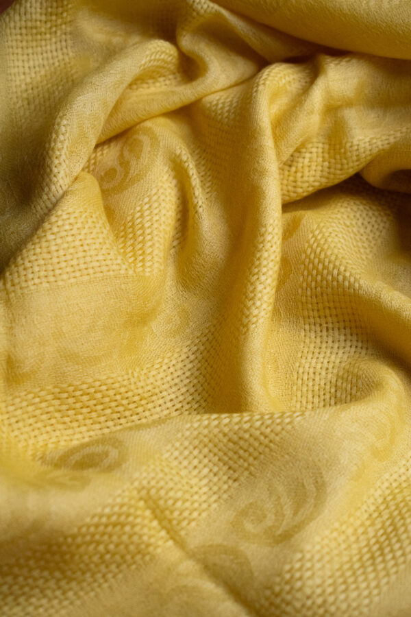 Woven Verses Stole in yellow – fluid drape jacquard wool stole featuring plain weave and soft luster