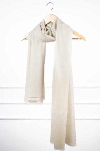 Bare Touch Stole in beige, a soft wool-silk stole that feels gossamer-light with subtle luster