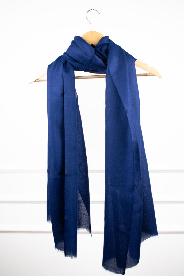 Bare Touch Stole in blue, a soft wool-silk stole that feels gossamer-light with subtle luster