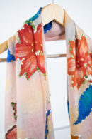 ThreadBloom Stole - a flower on pastel is a 100% wool floral print stole with painted and hand-embellished motifs