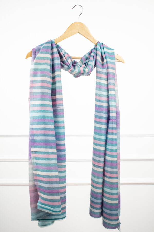 PastelStripes Stole in Teal– lightweight striped stole in wool-tencel blend for all seasons