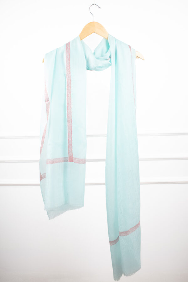 The Pastel Mirage Stole in baby blue – reversible pastel color stole in wool-silk blend from Kashmir