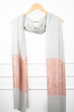 VibrantFrame Stole in orange – ethnic stole with framed palla motifs in 85% wool-silk for balanced bold elegance