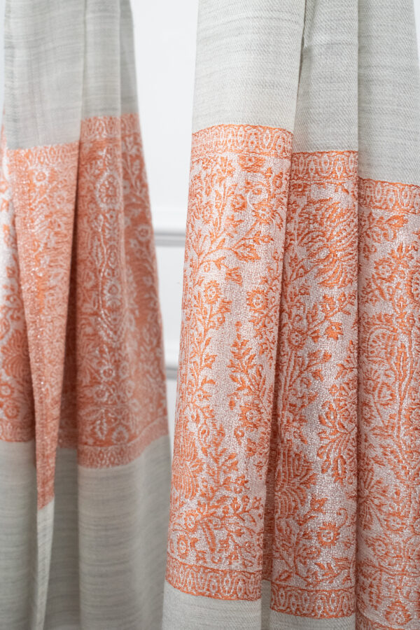 VibrantFrame Stole in orange – ethnic stole with framed palla motifs in 85% wool-silk for balanced bold elegance