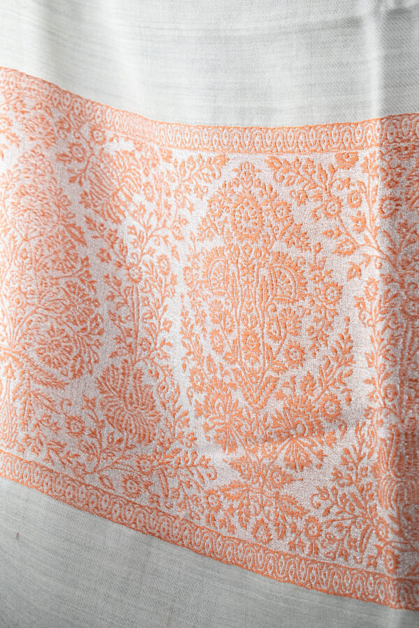 VibrantFrame Stole in orange – ethnic stole with framed palla motifs in 85% wool-silk for balanced bold elegance