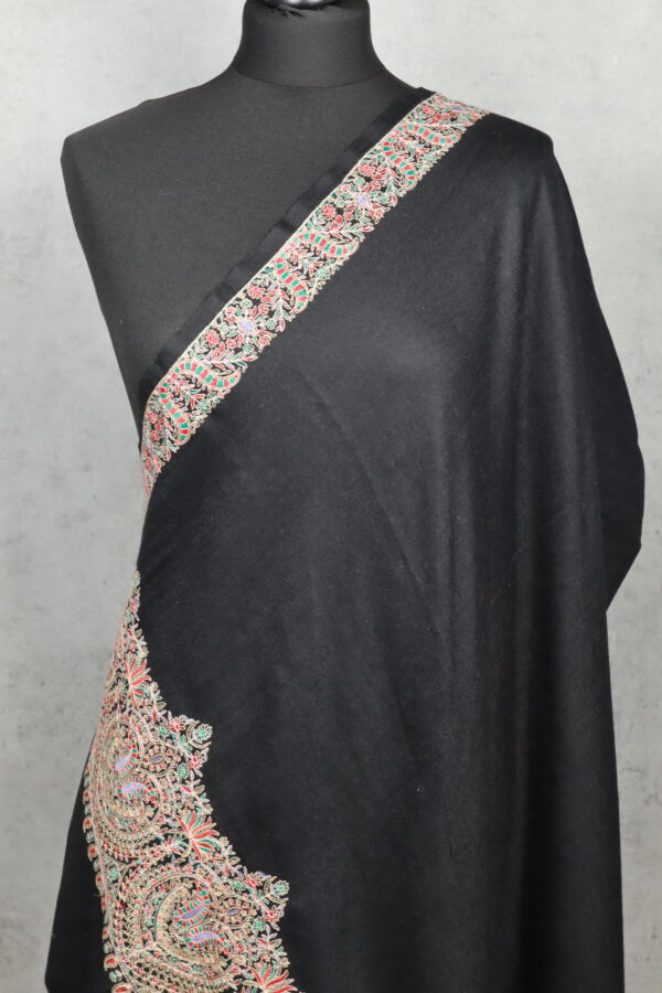 EmbroCrest Shawl, a handcrafted Pashmina shawl in black with delicate Kashmiri embroidery, adding elegance and warmth for any occasion