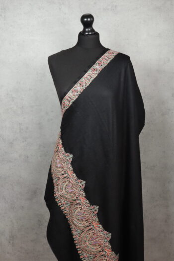 EmbroCrest Shawl, a handcrafted Pashmina shawl in black with delicate Kashmiri embroidery, adding elegance and warmth for any occasion