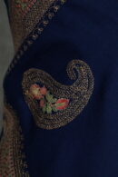 Fincrest Stole, an embroidered wool scarf in dark blue with traditional Kashmiri sozni embroidery along the border