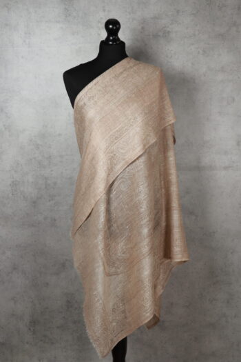 Jacquard Pashmina Shaw, a patterned pashmina woven from 100% cashmere, providing a graceful drape