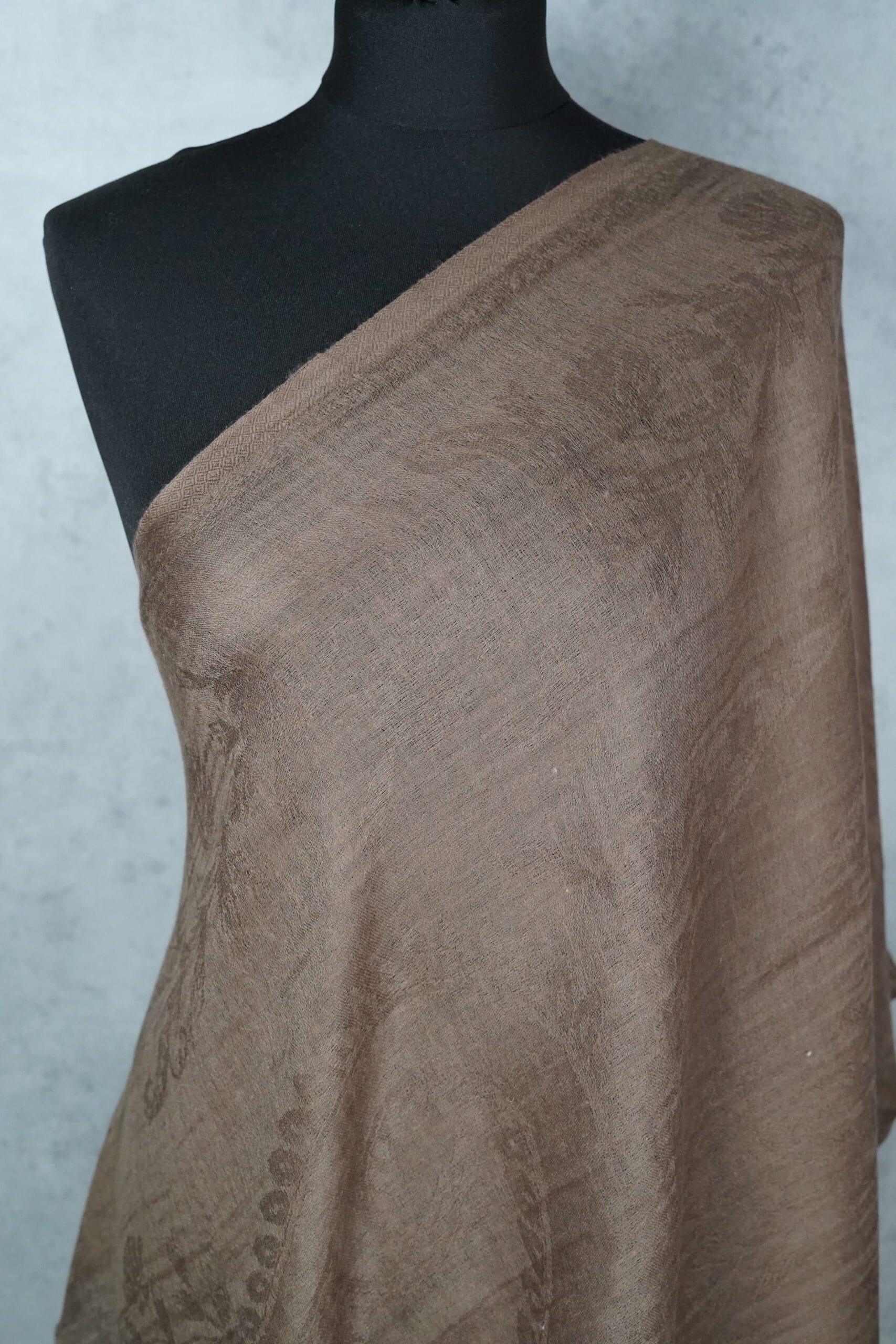 Jacquard Pashmina Stole in chocolate, woven from Pashmina, featuring subtle jacquard patterns, offering perfect drape.
