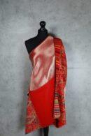 Reversible Moonlight Shawls in red-gold, crafted from wool & Tencel as a versatile reversible wool shawl with shimmer detail