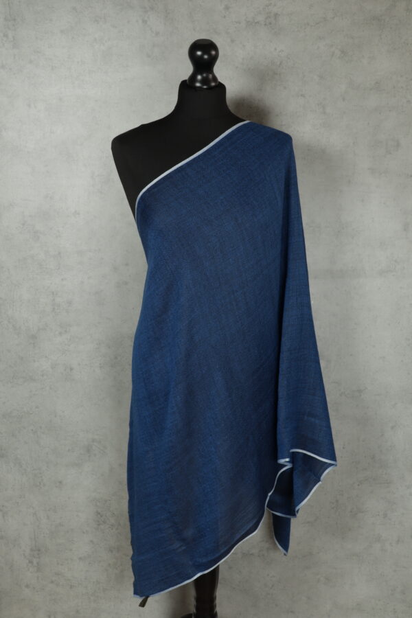 Noir Chevron Stole in blue, a lightweight chevron scarf in wool-silk with smooth drape and smoky elegance.