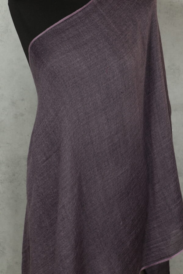Noir Chevron Stole in purple, a lightweight chevron scarf in wool-silk with smooth drape and smoky elegance.