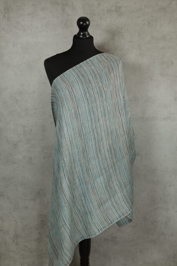 KhadiMuse Luxe Stole in Sky, a khadi stole of wool-silk with soft drape, vibrant borders, and artisanal finish.