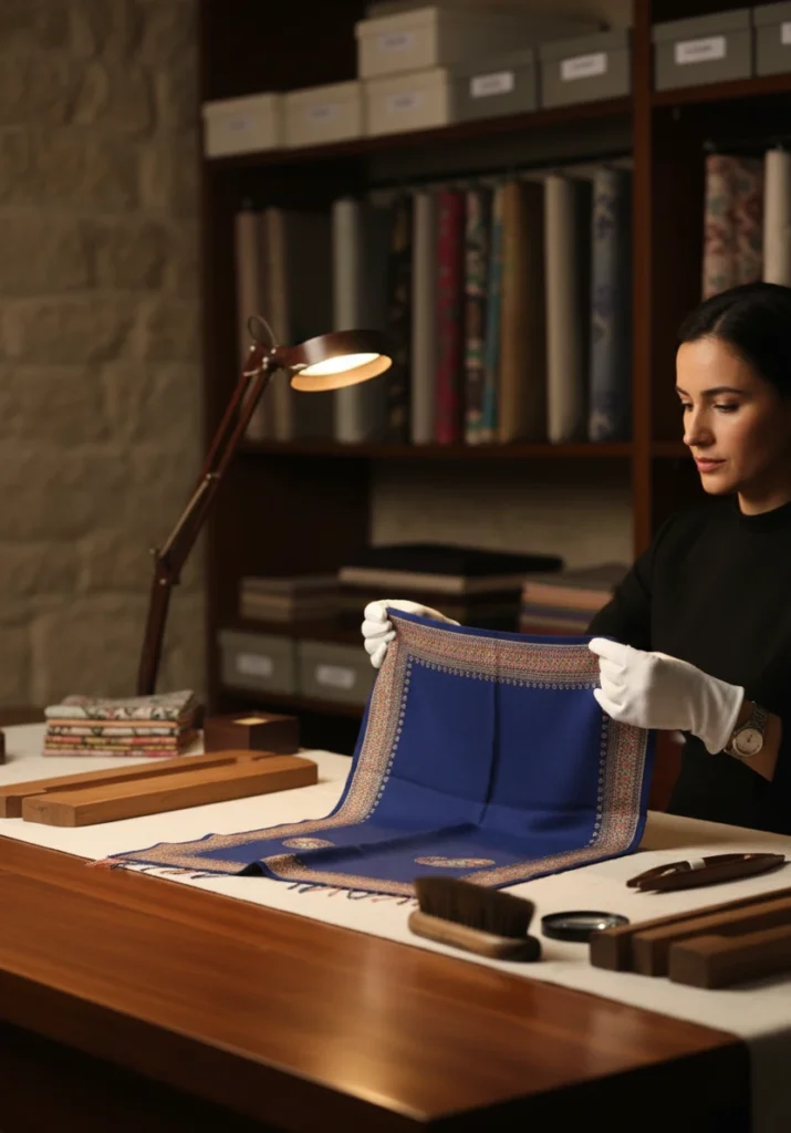 proffessional-analysing-shawl-after-removing-the-pills