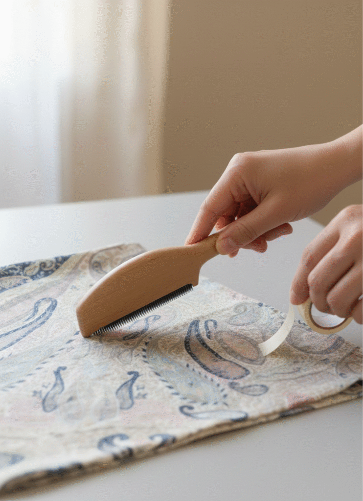 removing-pills-on-scarf-with-fabric-comb