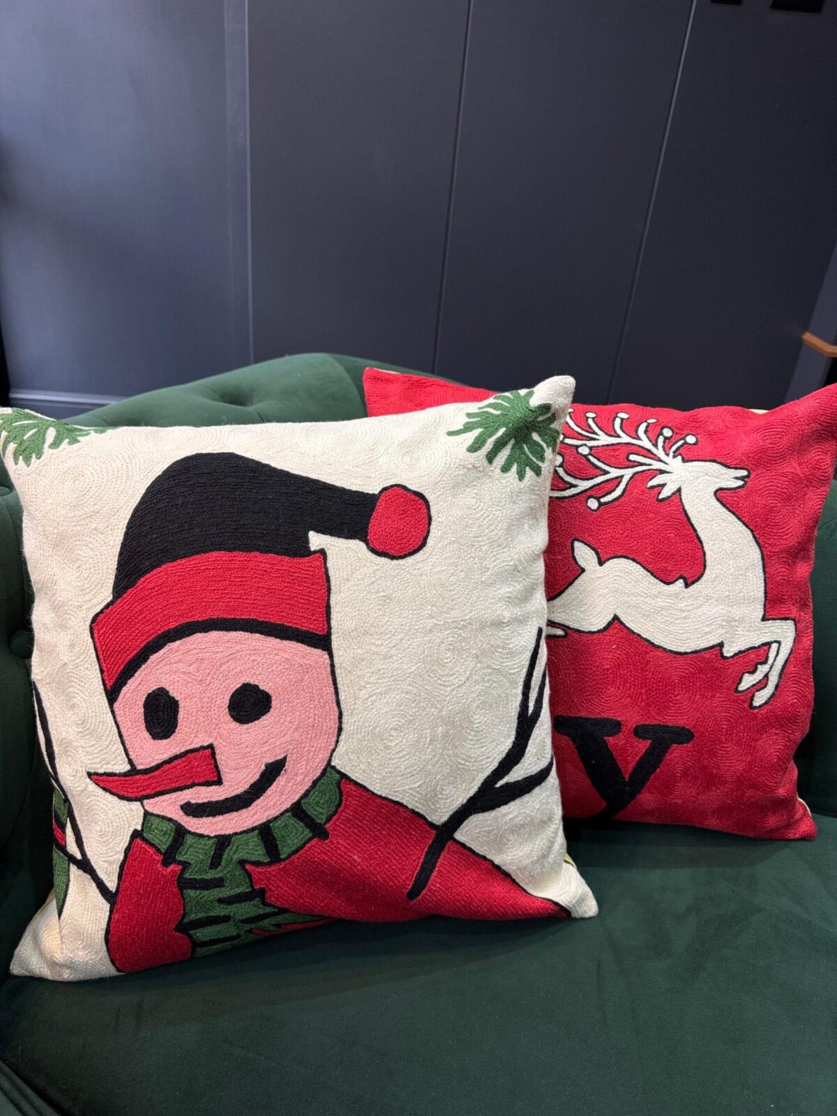 Winter Joy Wool Aari-Embroidered Cushion Cover