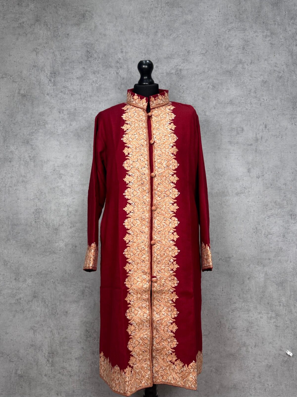 The Gulmohar Crimson Kashmiri Long Woollen Jacket