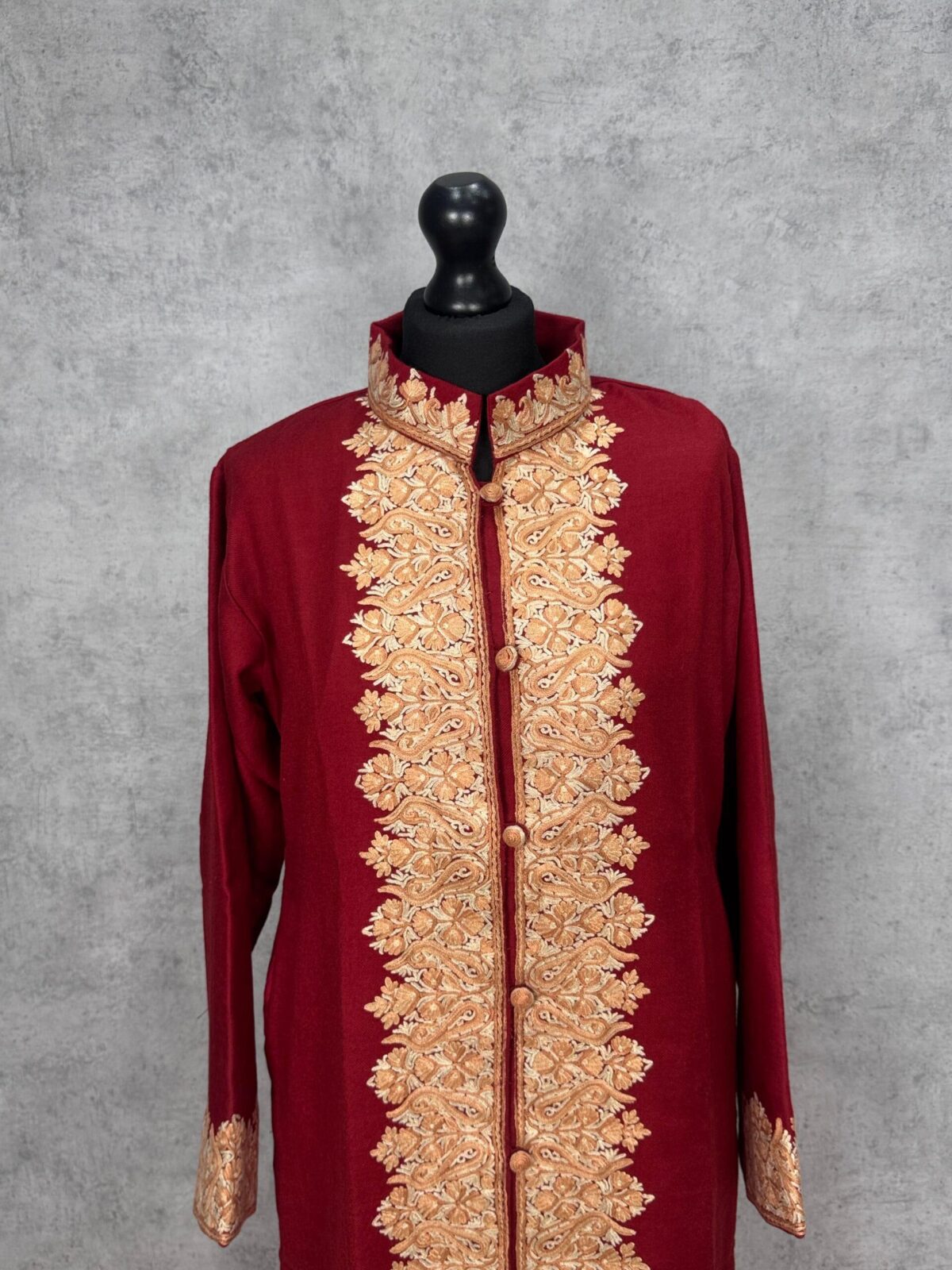 The Gulmohar Crimson Kashmiri Long Woollen Jacket