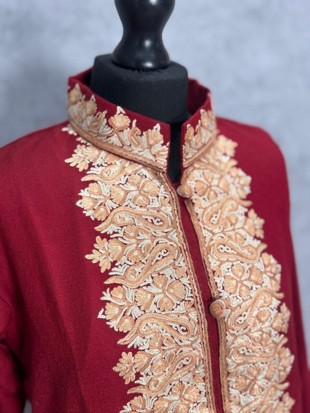 The Gulmohar Crimson Kashmiri Long Woollen Jacket