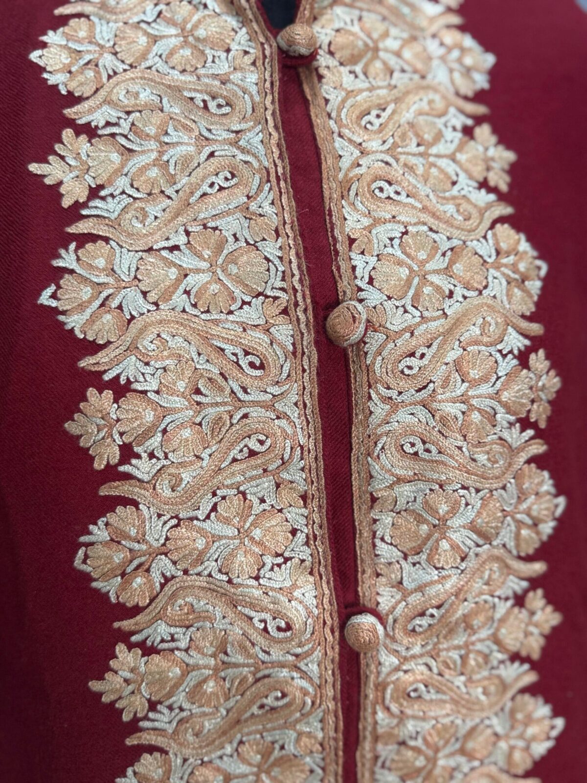 The Gulmohar Crimson Kashmiri Long Woollen Jacket