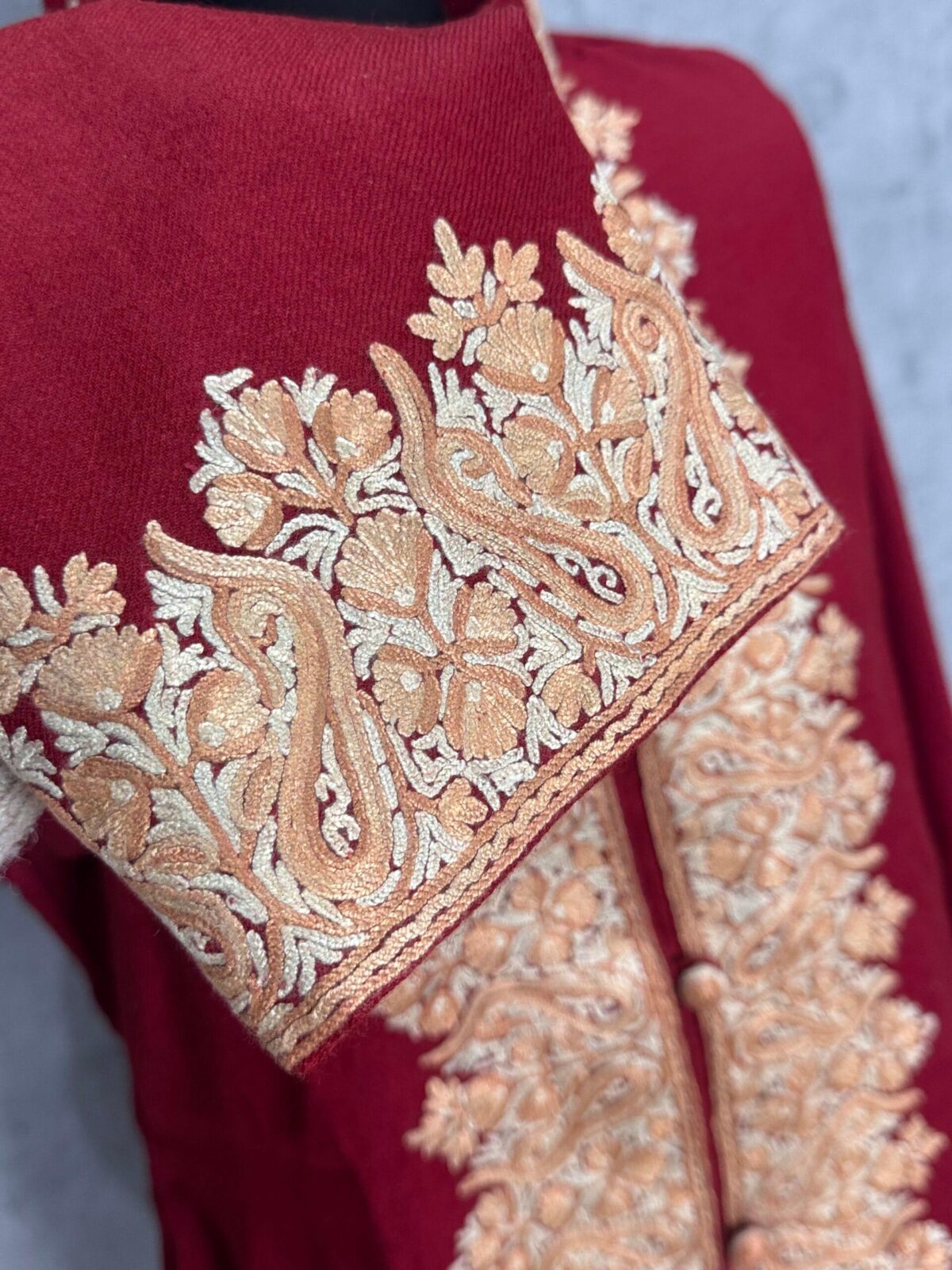 The Gulmohar Crimson Kashmiri Long Woollen Jacket