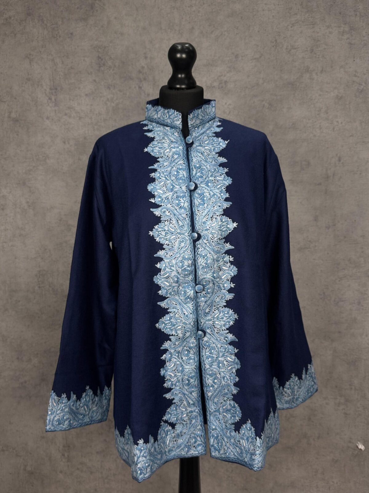 The Wular Azure Kashmiri Short Woollen Jacket