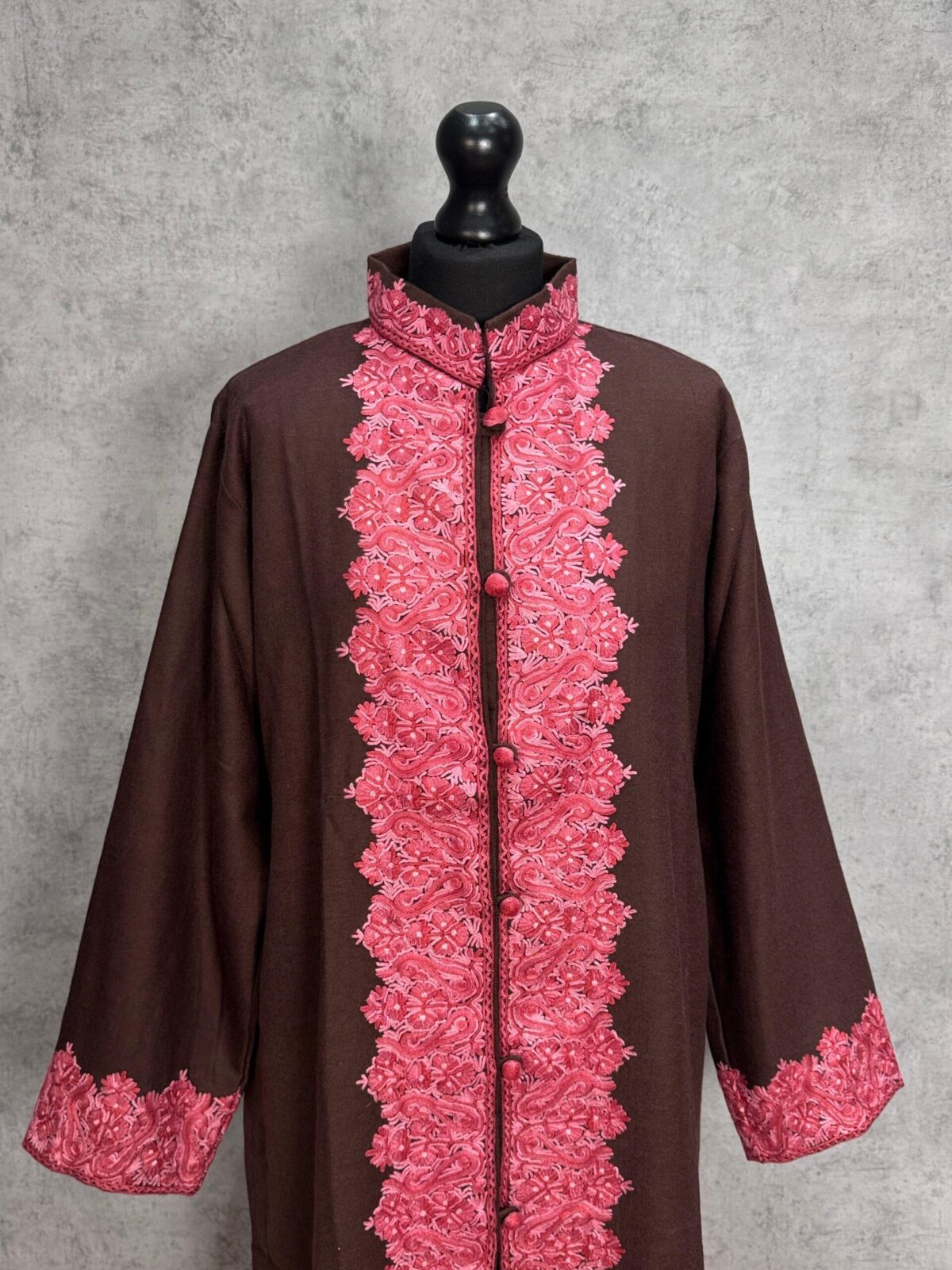 The Gulmarg Rose Woollen Jacket Hand Aari Embroidered
