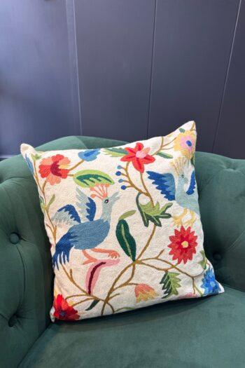 Gul-e-Buland Kashmiri Wool Aari-Embroidered Cushion Cover