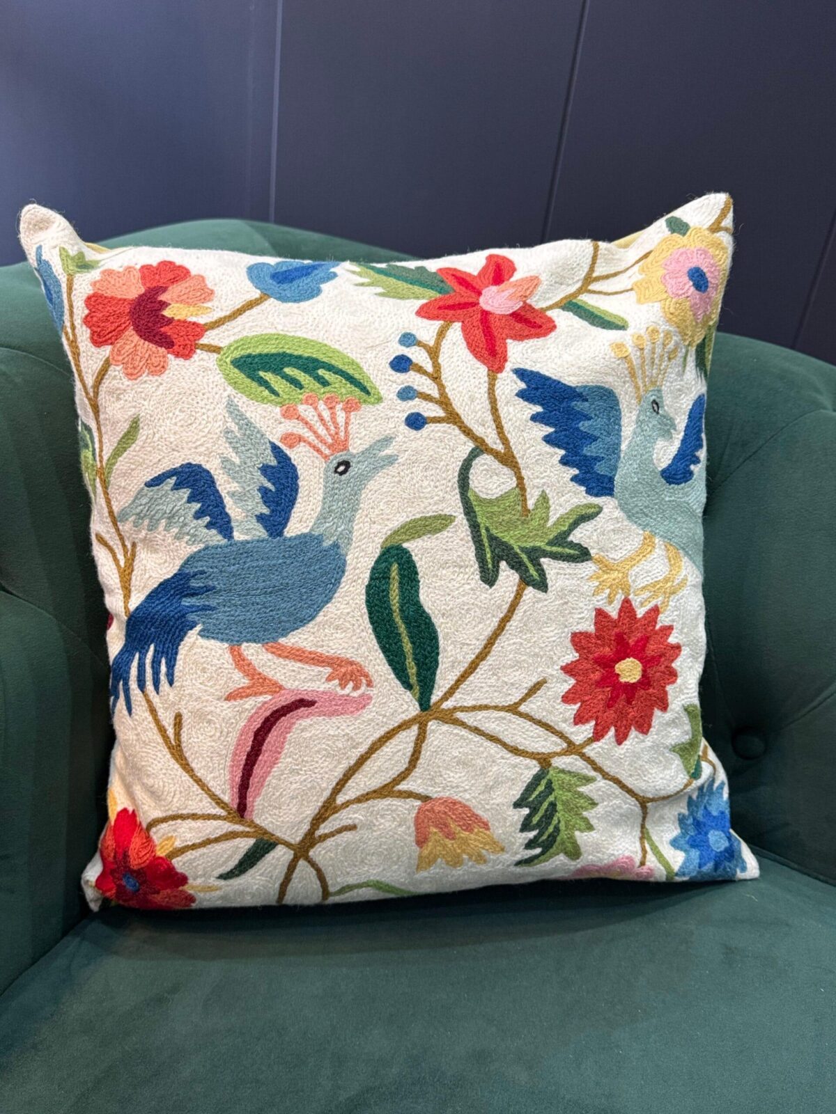 Gul-e-Buland Kashmiri Wool Aari-Embroidered Cushion Cover