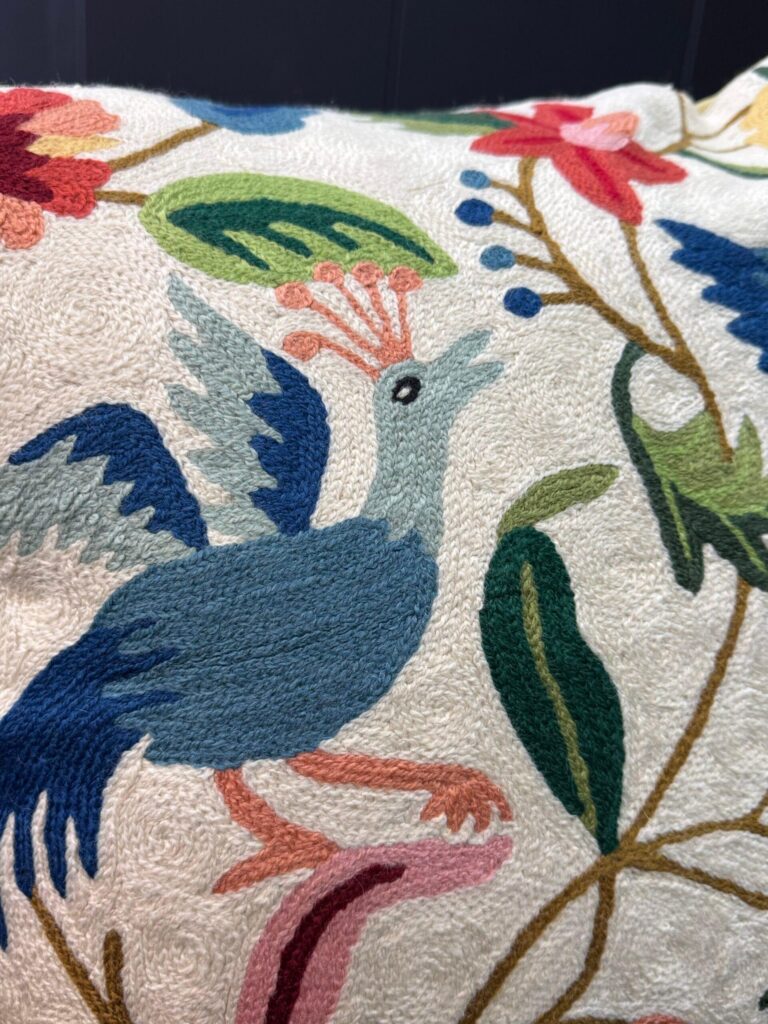 Gul-e-Buland Kashmiri Wool Aari-Embroidered Cushion Cover