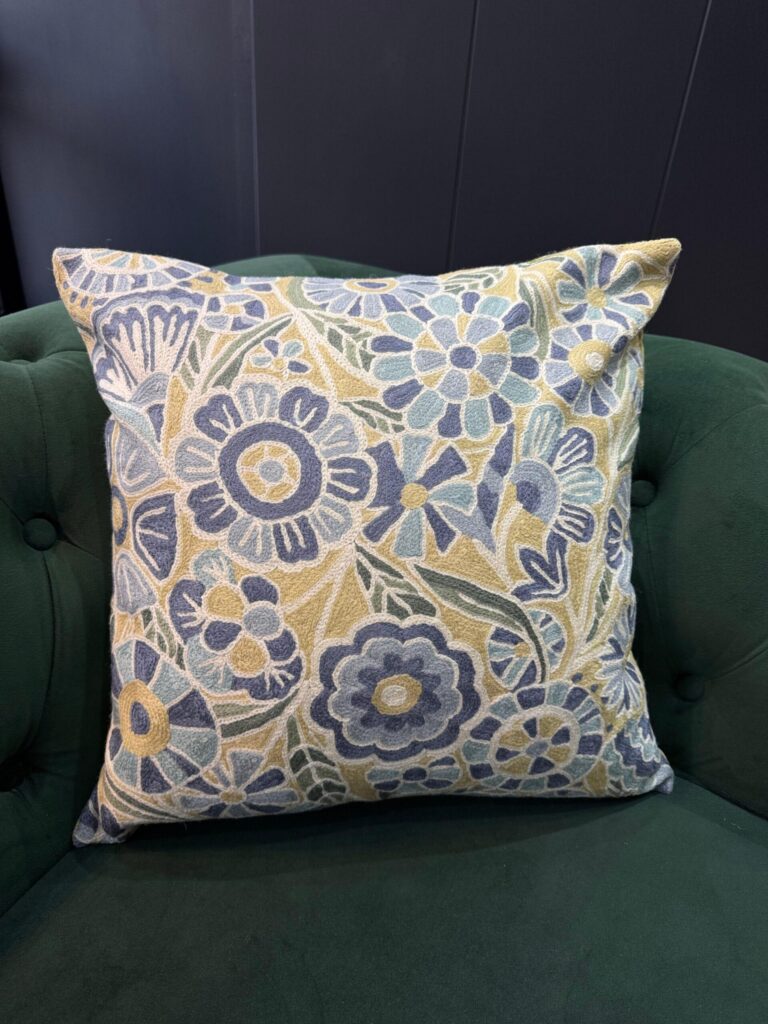 Neel-Gulzar Kashmiri Wool Aari-Embroidered Cushion Cover