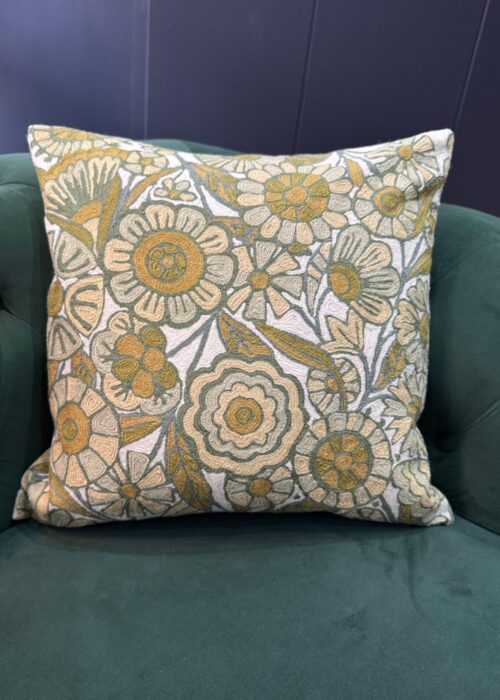Zaitoon-Gul Kashmiri Wool Aari-Embroidered Cushion Cover