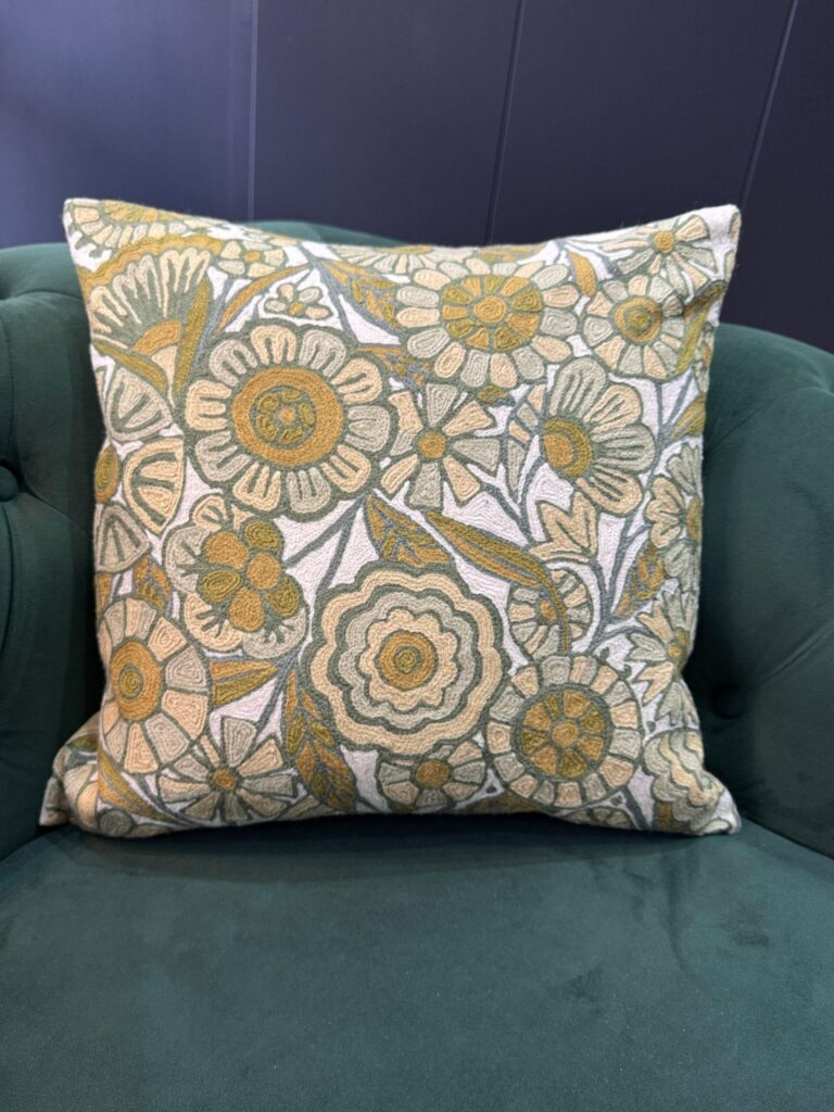 Zaitoon-Gul Kashmiri Wool Aari-Embroidered Cushion Cover