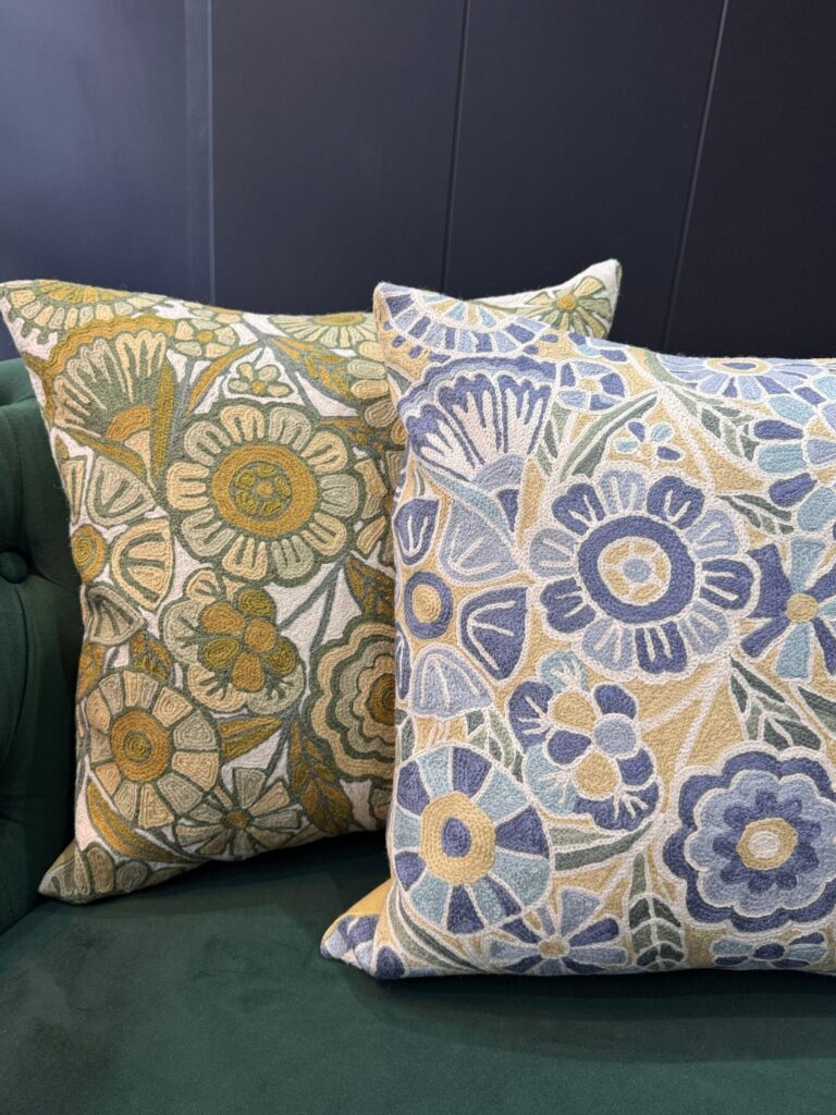 Zaitoon-Gul Kashmiri Wool Aari-Embroidered Cushion Cover
