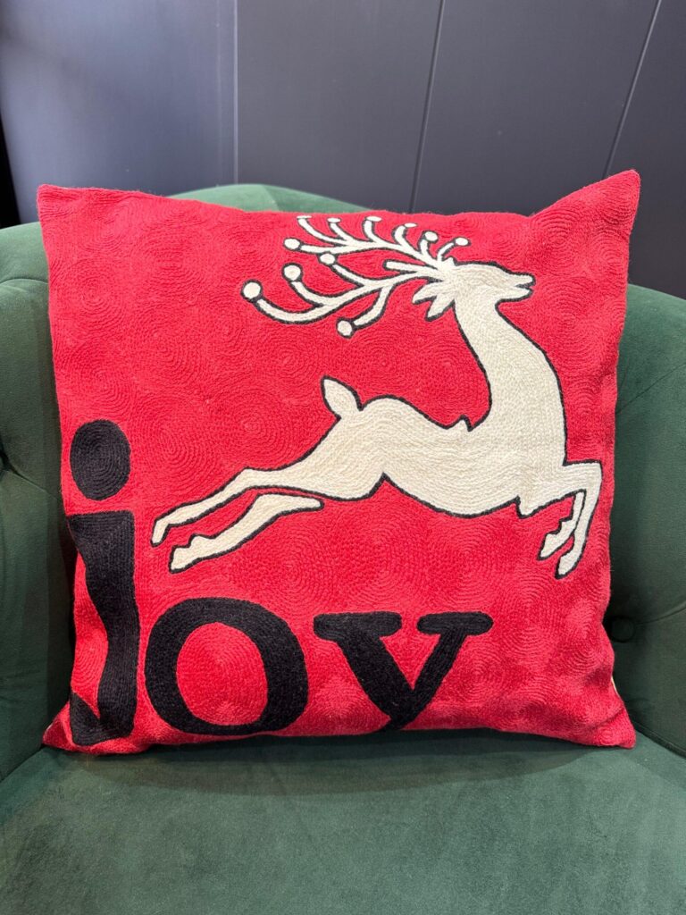 Winter Joy Wool Aari-Embroidered Cushion Cover