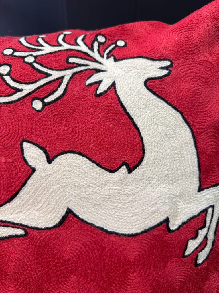 Winter Joy Wool Aari-Embroidered Cushion Cover
